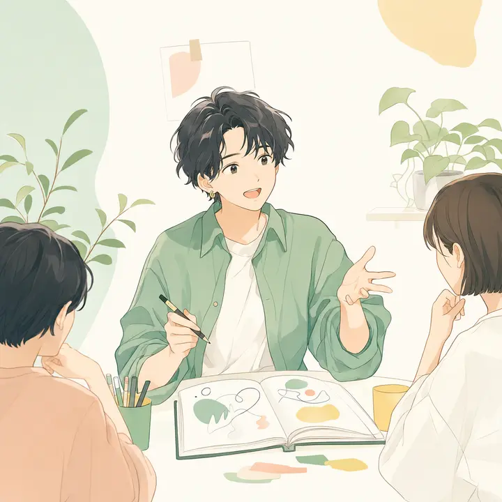 新しい発想を共有する好奇心旺盛な発信者のイラスト